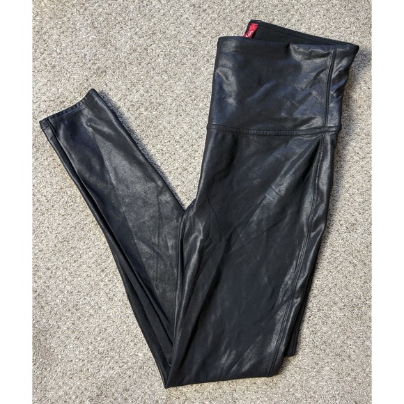 SPANX Pants - Spanx Faux Leather Leggings‎ Womens Large Petite Mid Rise Black Pull On Stretch